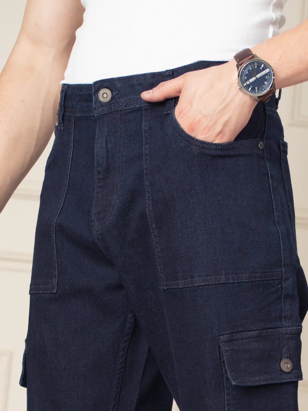 Depth Blue Relaxed Fit Denim Cargos - Image 5