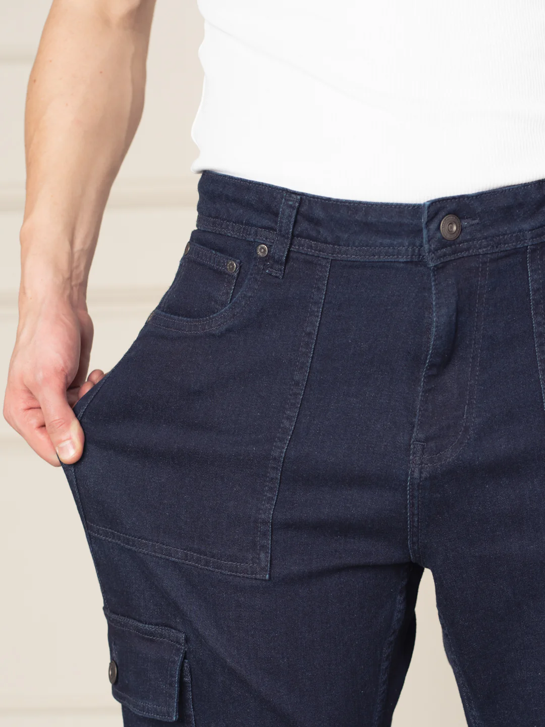 Depth Blue Relaxed Fit Denim Cargos - Image 7