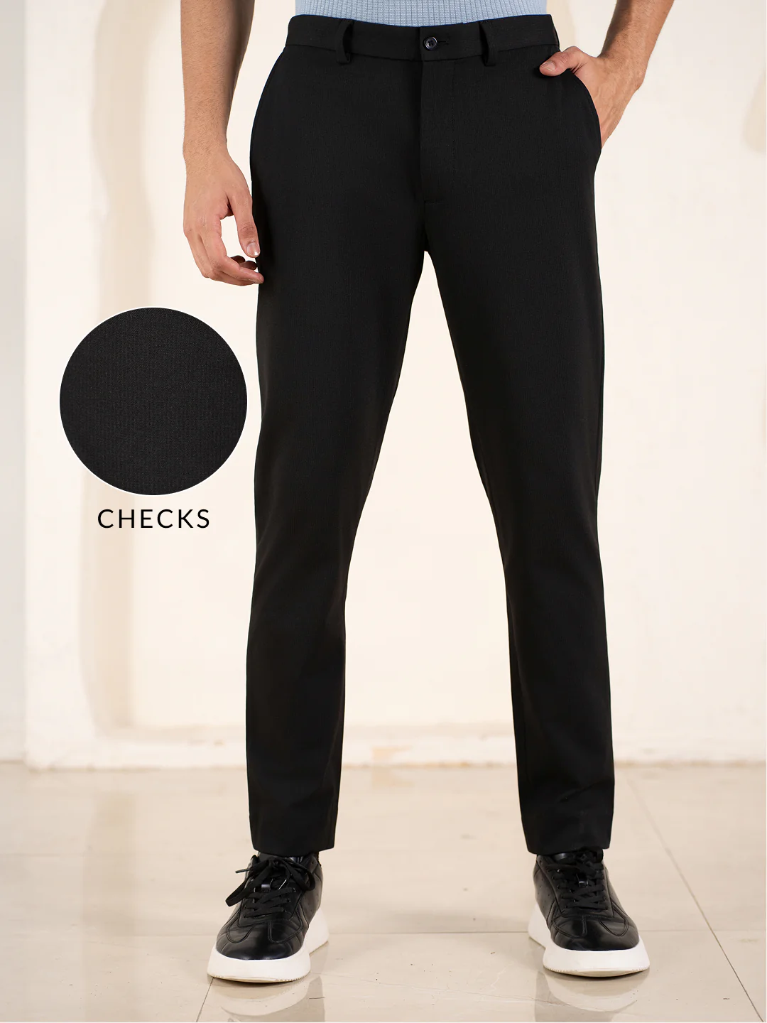 Distant Black Houndstooth Slim Fit Power Stretch Pants - Image 2