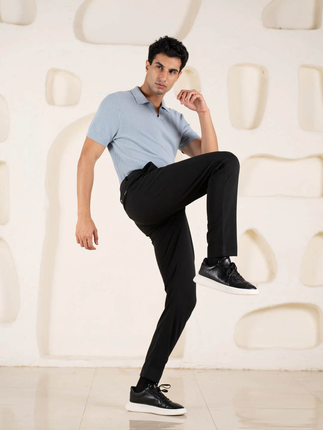Distant Black Houndstooth Slim Fit Power Stretch Pants - Image 3