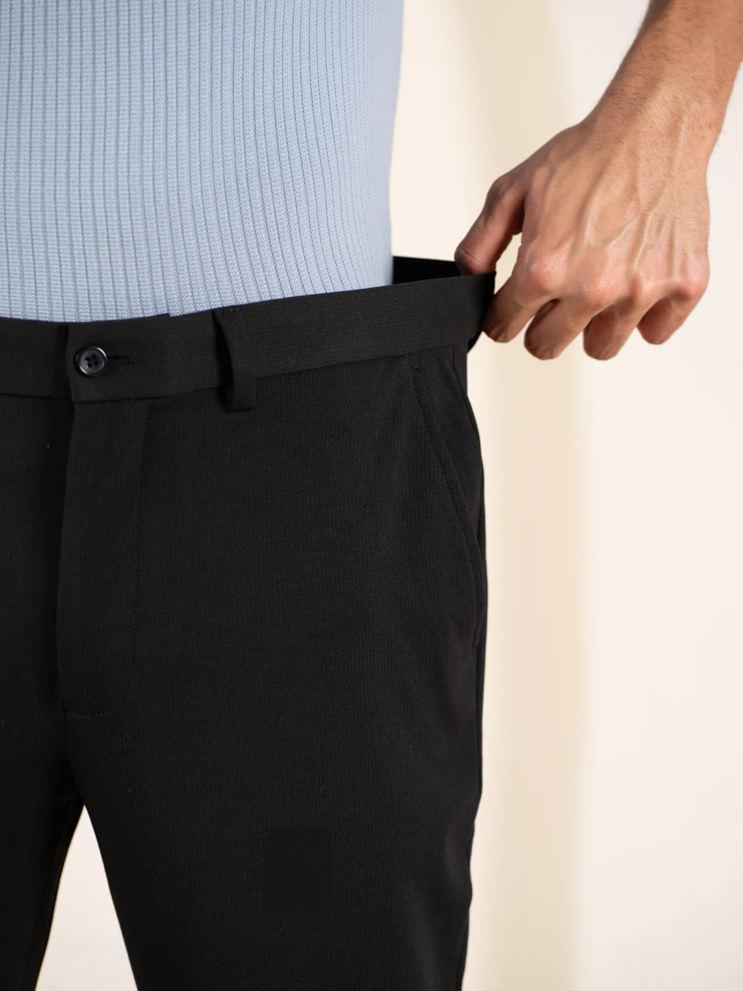 Distant Black Houndstooth Slim Fit Power Stretch Pants - Image 4