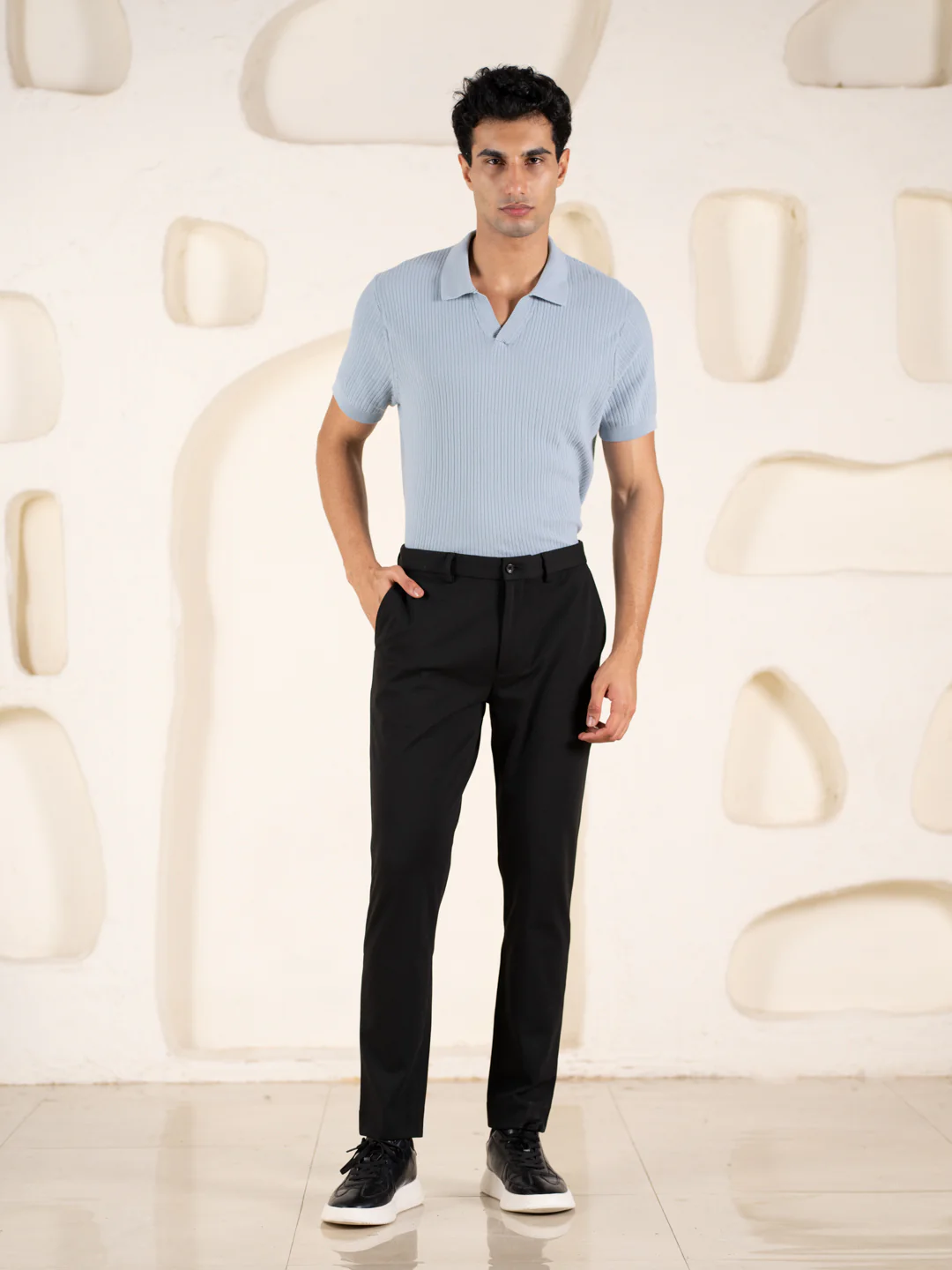 Distant Black Houndstooth Slim Fit Power Stretch Pants - Image 6
