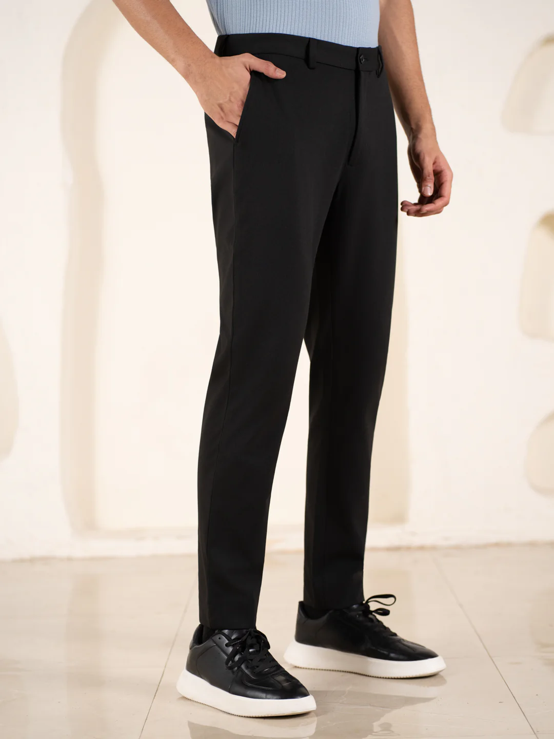 Distant Black Houndstooth Slim Fit Power Stretch Pants - Image 8