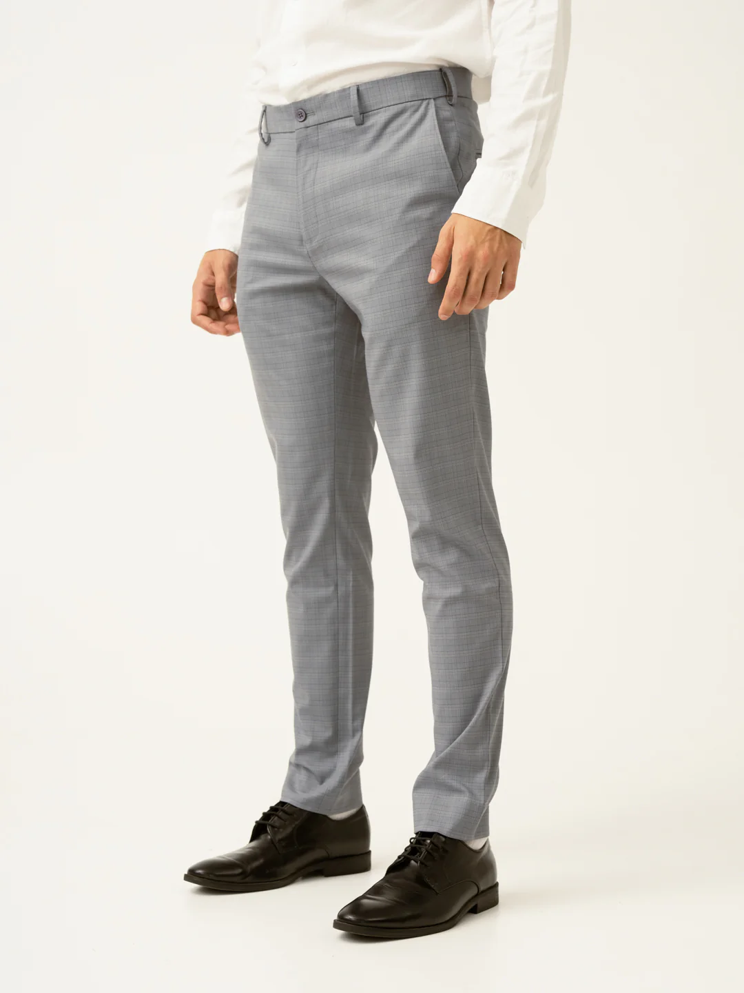 Dolphin Grey Checks Slim Fit Stretch Formal Pant - Image 10