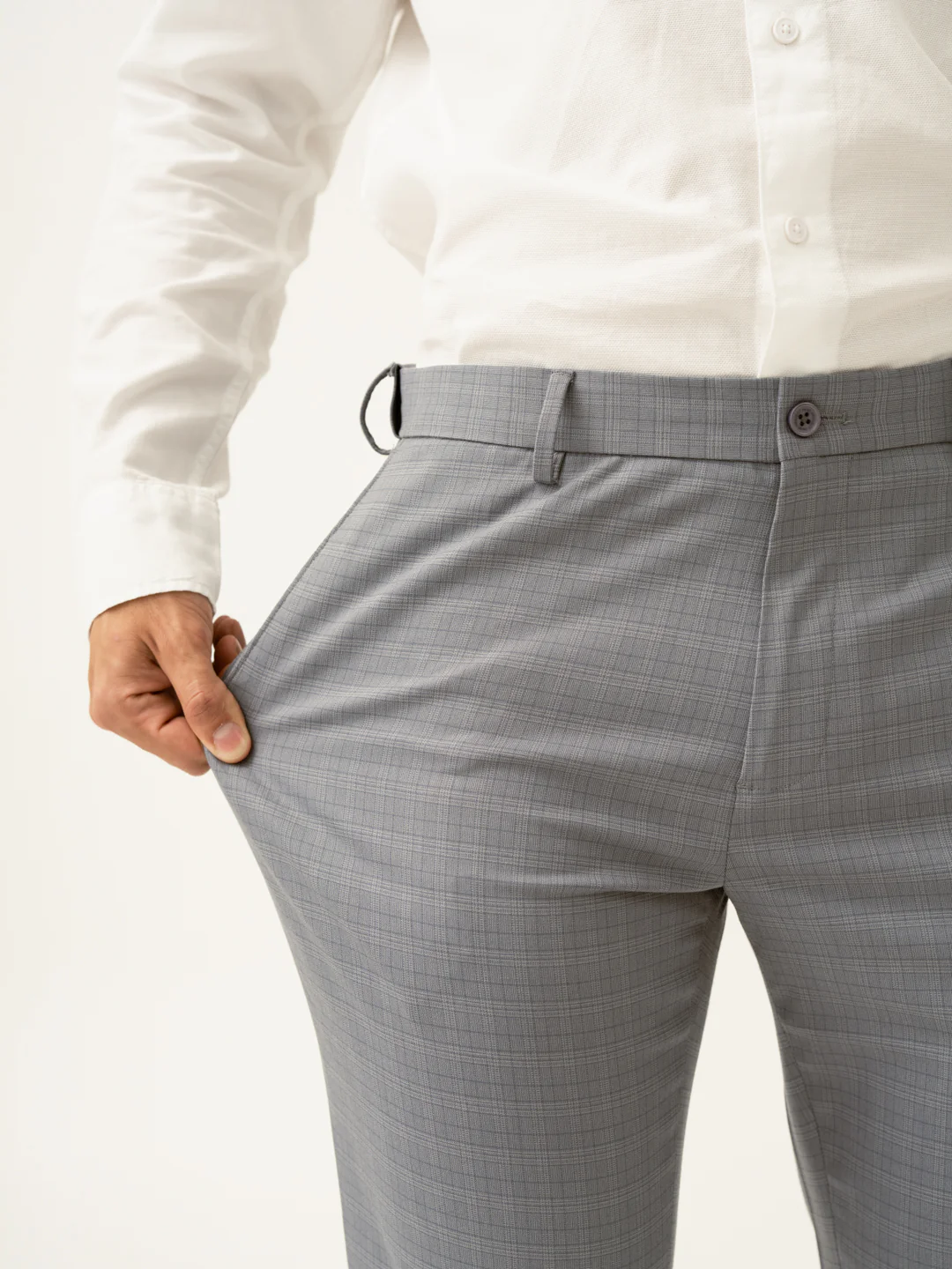 Dolphin Grey Checks Slim Fit Stretch Formal Pant - Image 3
