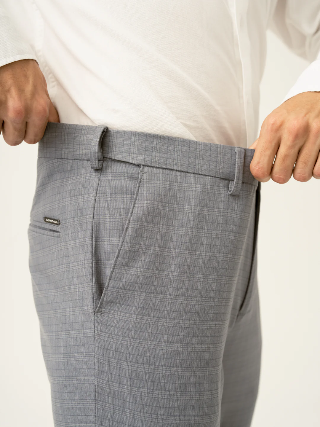 Dolphin Grey Checks Slim Fit Stretch Formal Pant - Image 4