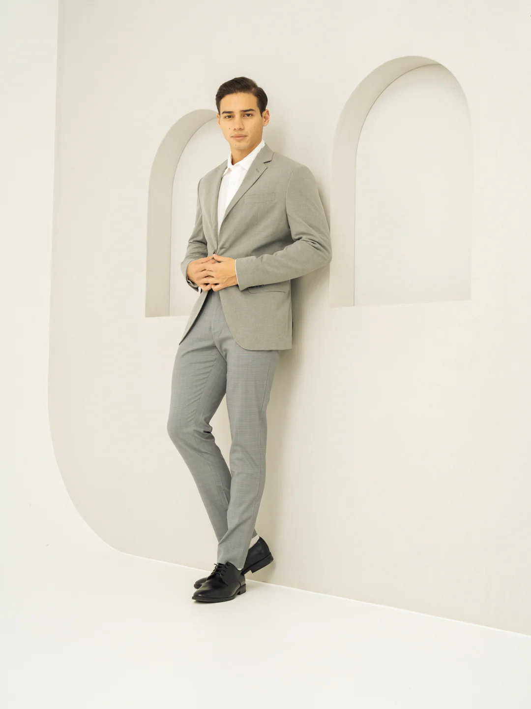 Dolphin Grey Checks Slim Fit Stretch Formal Pant - Image 5
