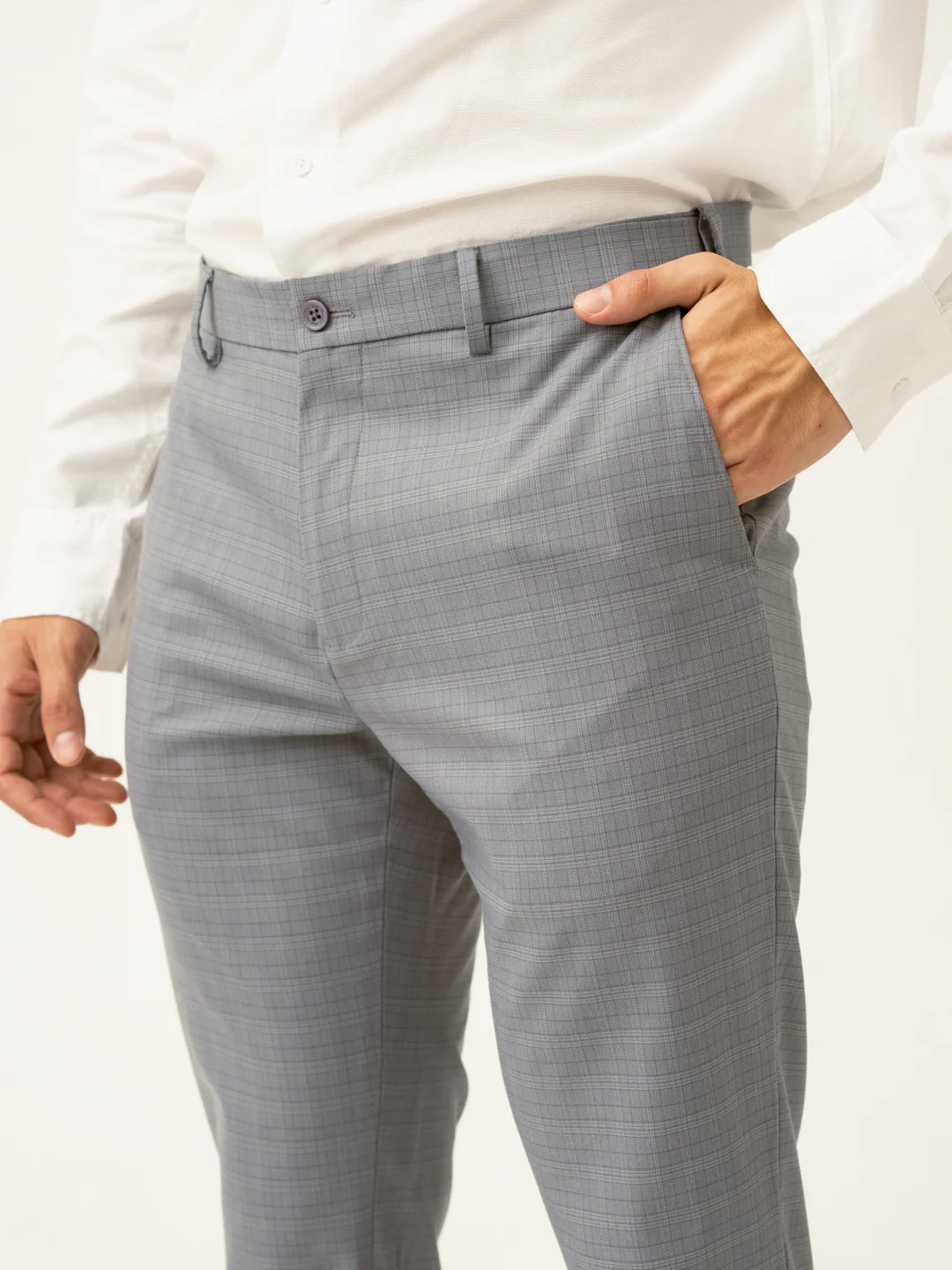 Dolphin Grey Checks Slim Fit Stretch Formal Pant - Image 6