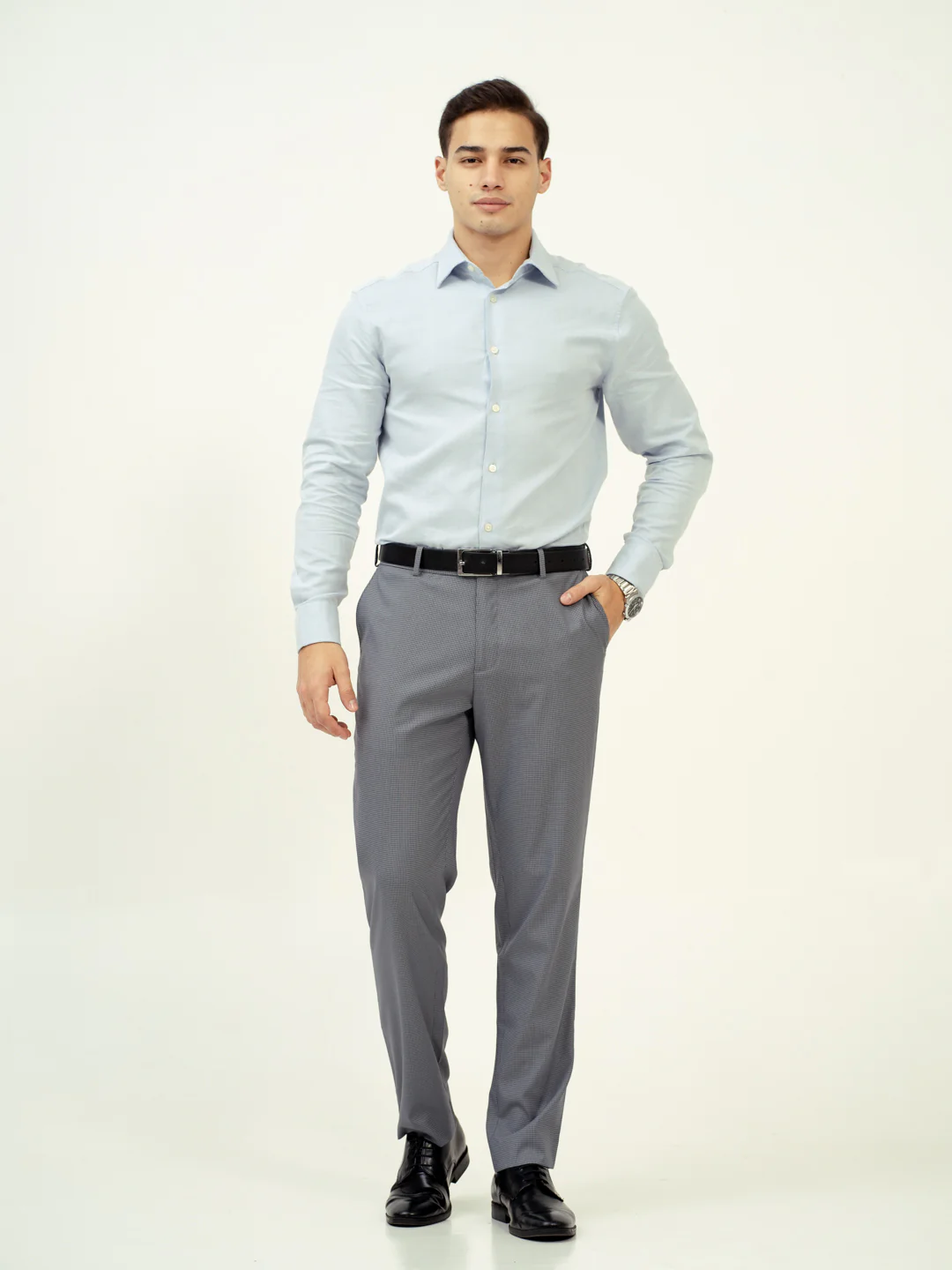 Drift Grey Mini Checks Stretch Formal Pants - Image 2