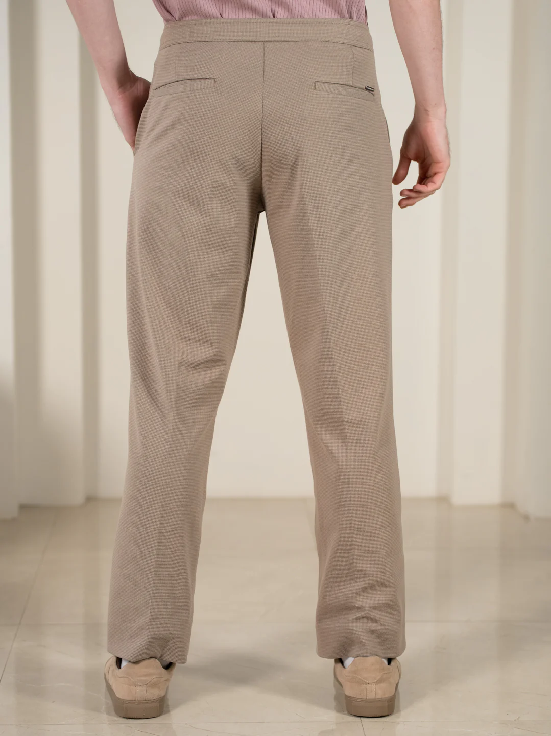 Dunara Beige Relaxed Fit Power Stretch Korean Pintuck Pants - Image 9