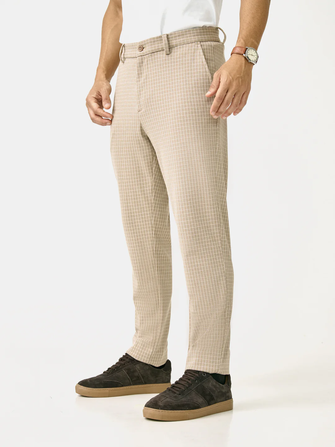 Bikaner Khaki Checks Slim Fit Power Stretch Pants - Image 9