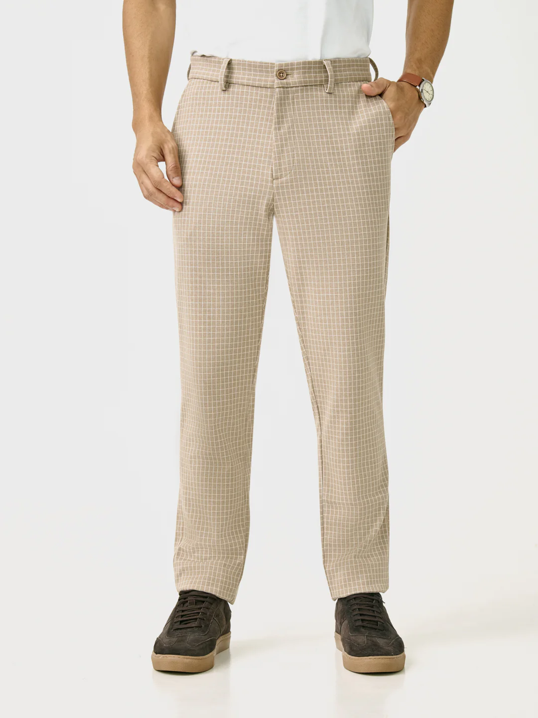 Dune Khaki Checks Power-Stretch Pants - Image 3