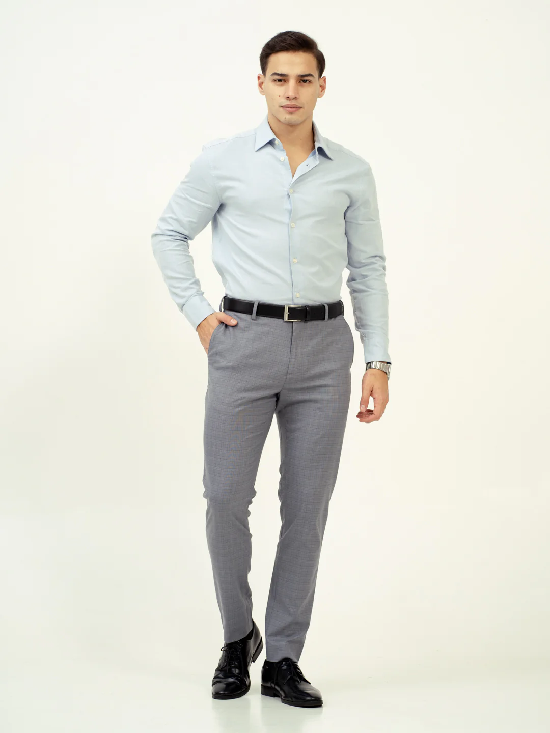 Dusky Grey Checks Stretch Formal Pants - Image 2