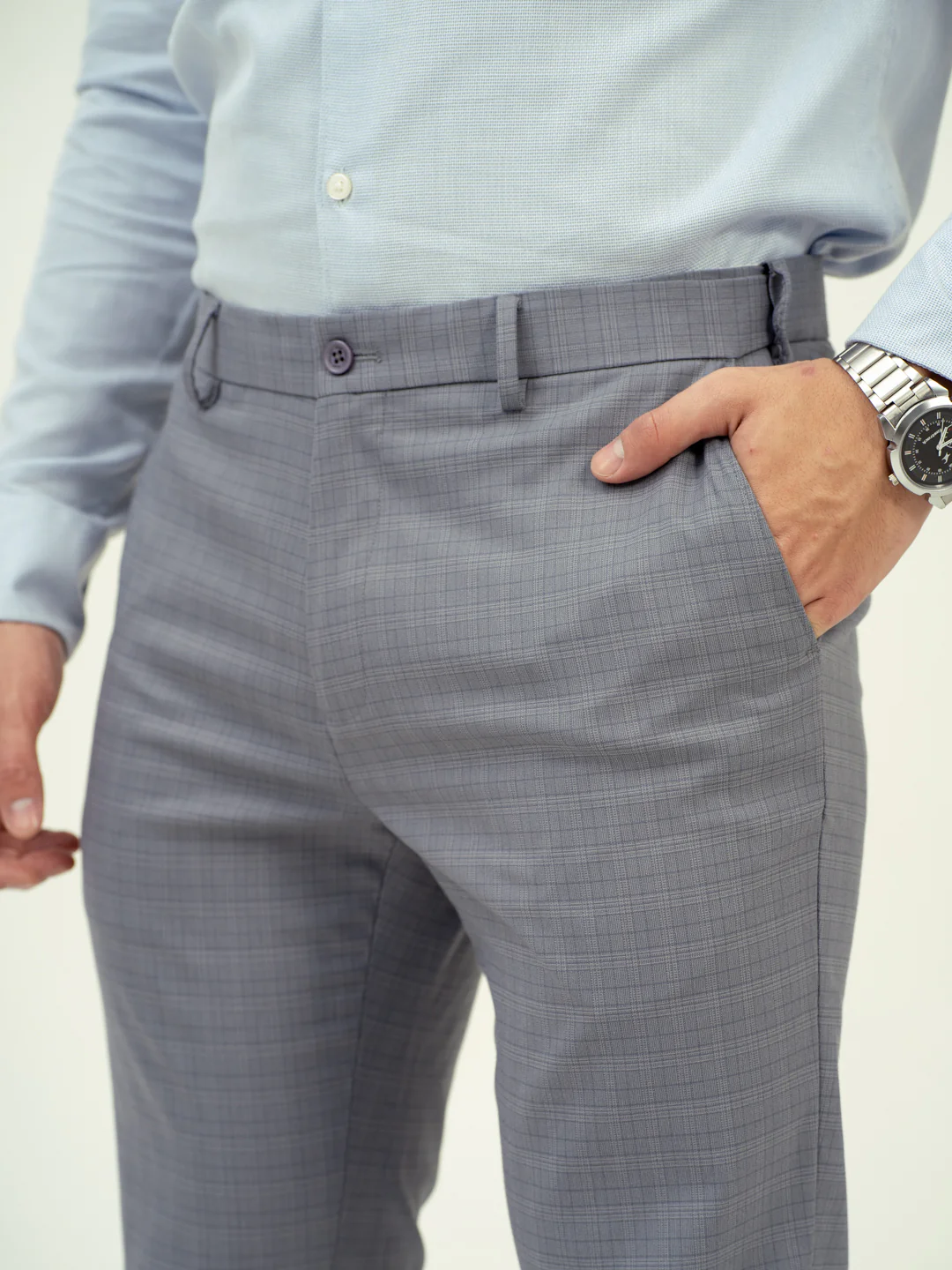 Dusky Grey Checks Stretch Formal Pants - Image 5
