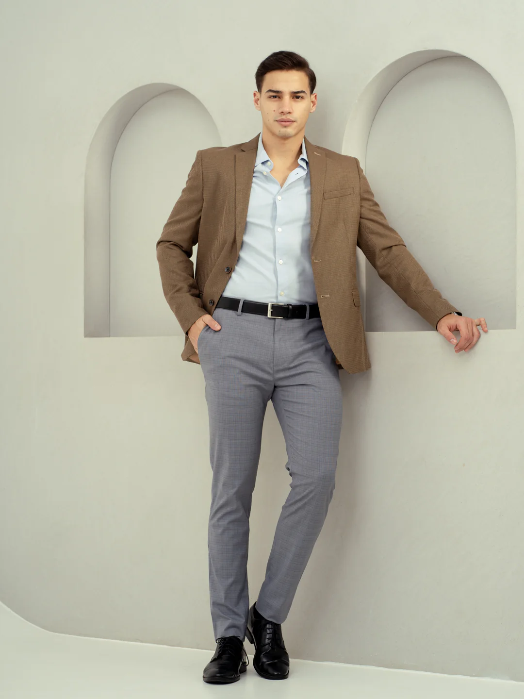 Dusky Grey Checks Stretch Formal Pants - Image 6