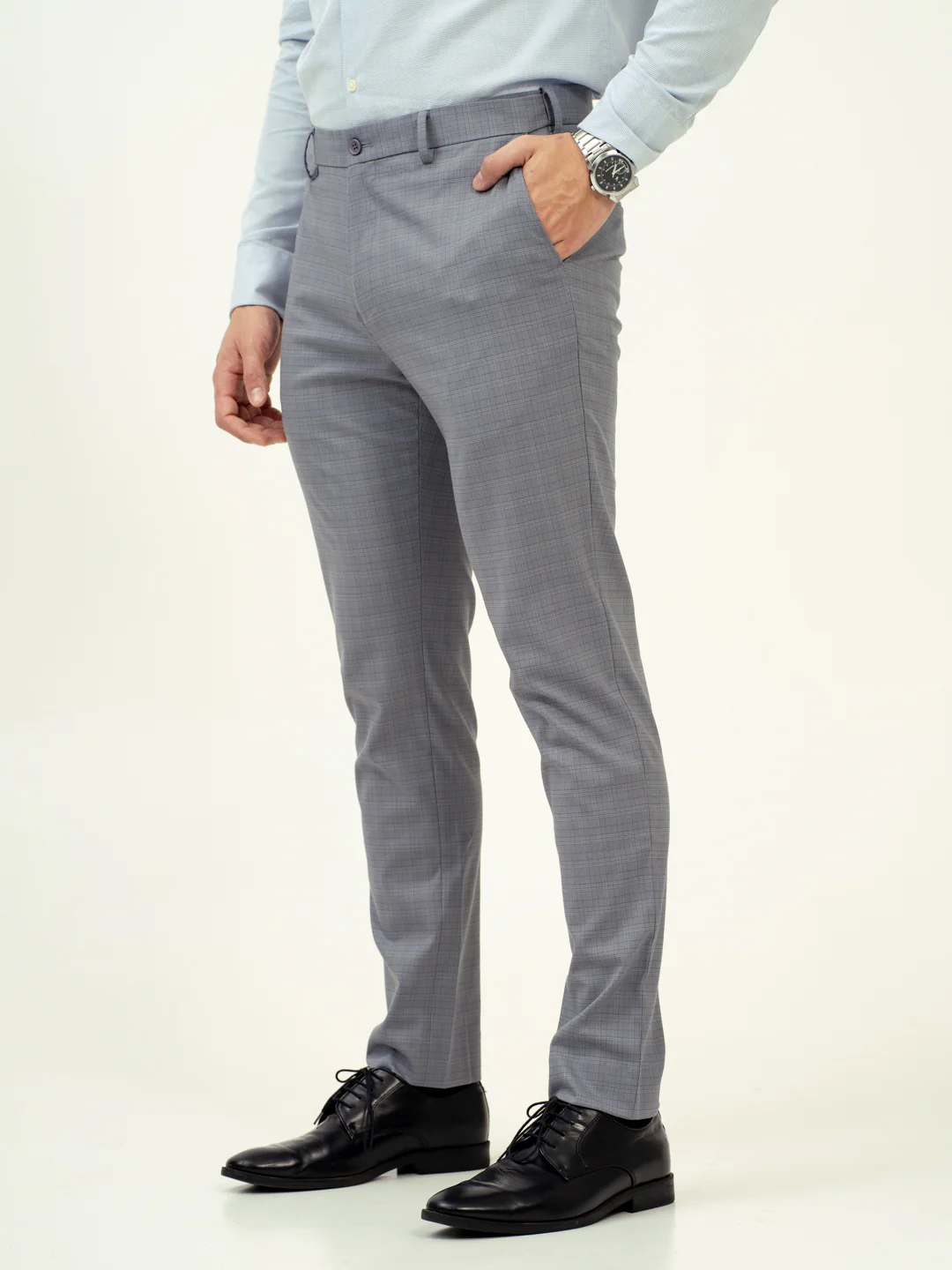 Dusky Grey Checks Stretch Formal Pants - Image 9