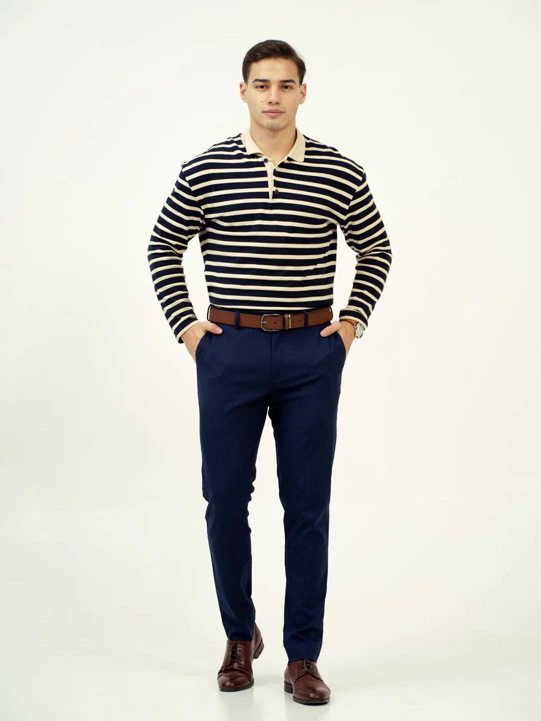 Dust Navy Stripes Stretch Formal Pants - Image 2