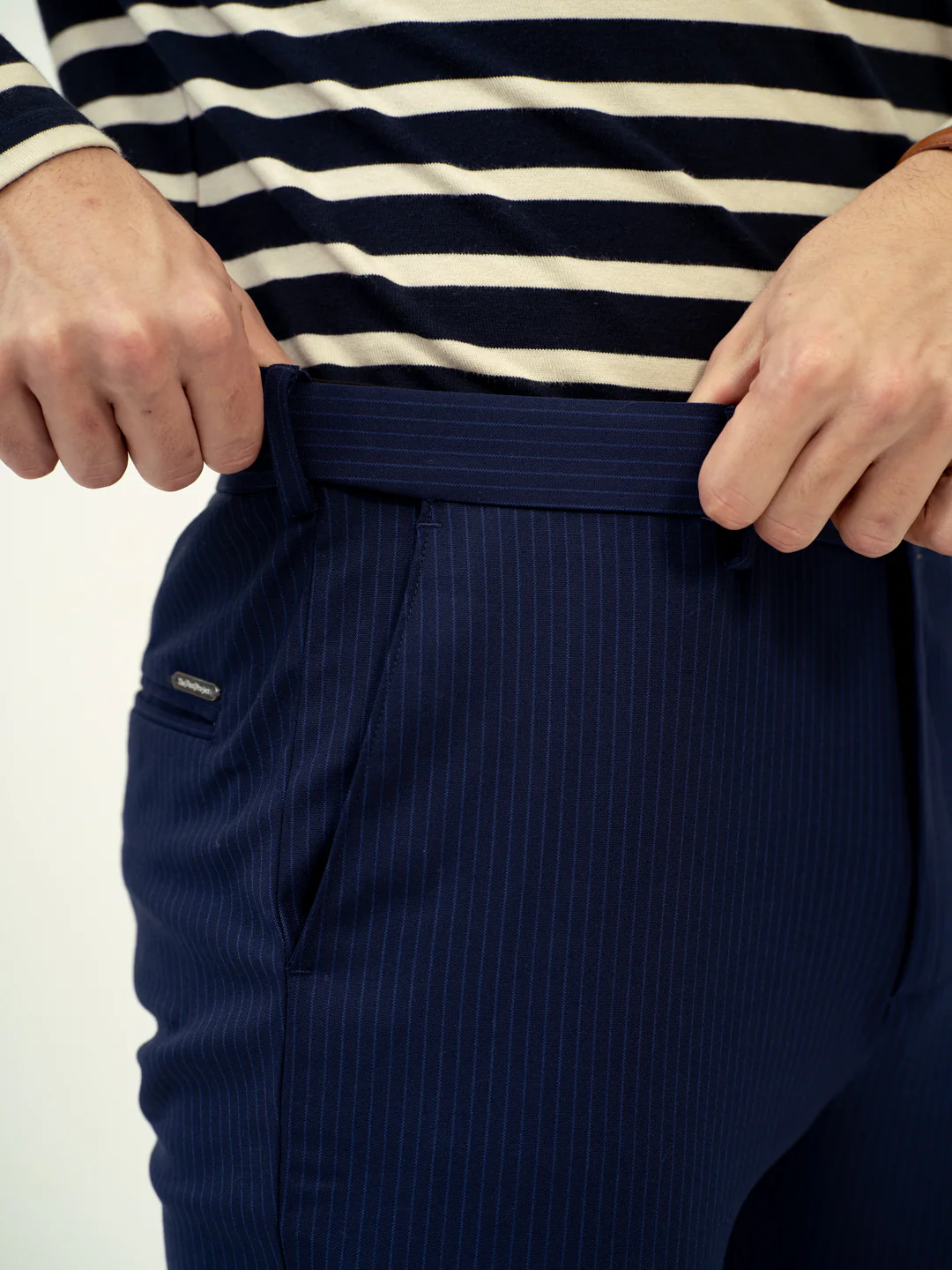 Dust Navy Stripes Stretch Formal Pants - Image 4