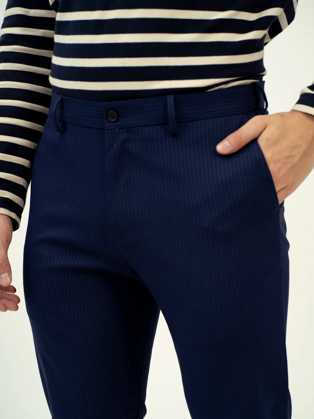 Dust Navy Stripes Stretch Formal Pants - Image 5