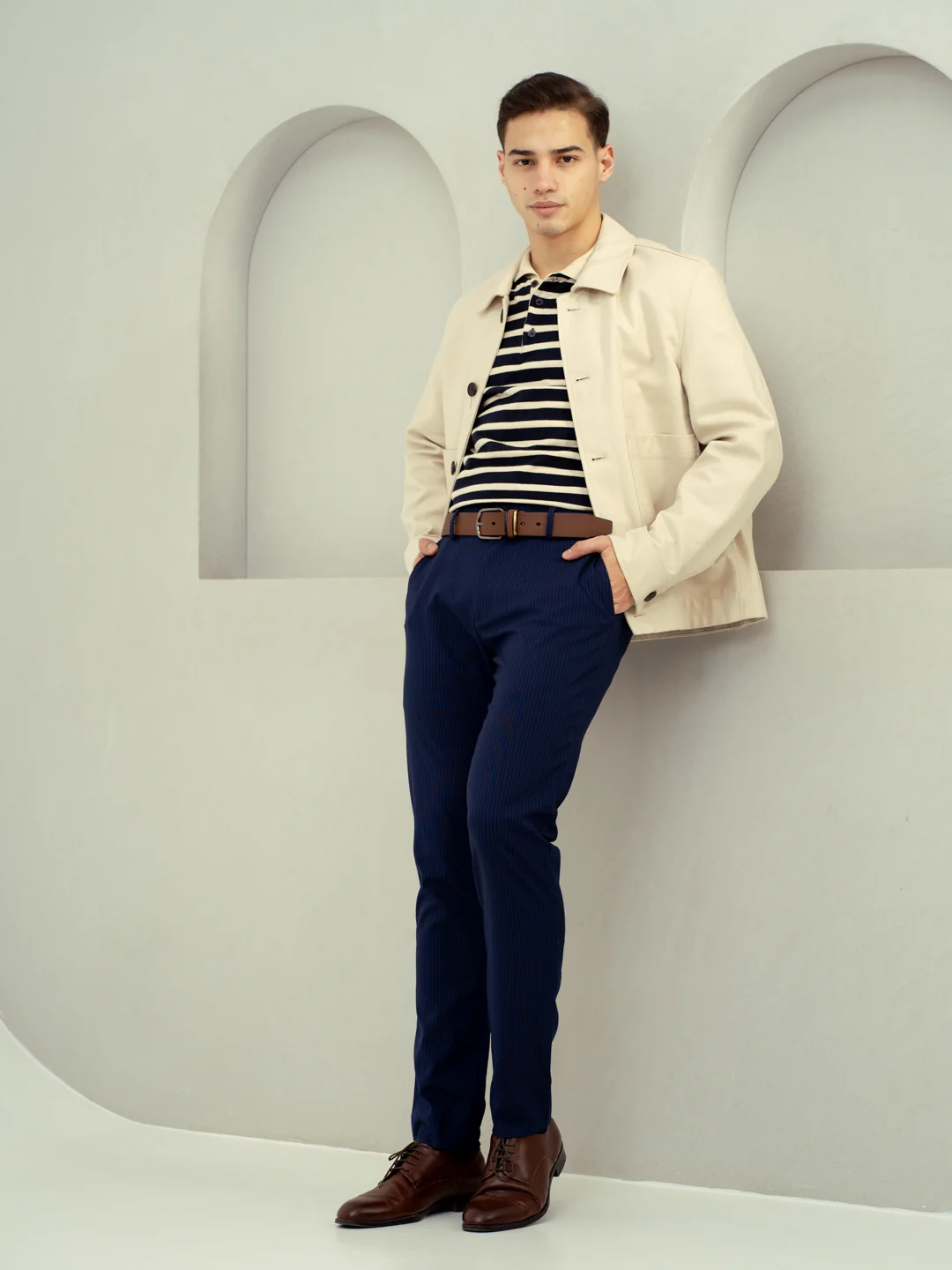 Dust Navy Stripes Stretch Formal Pants - Image 6