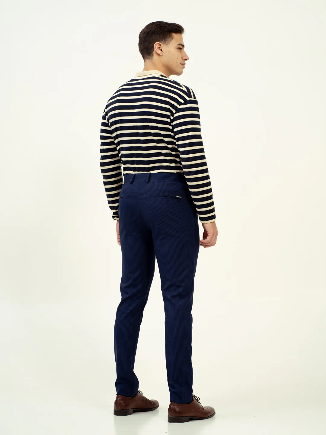 Dust Navy Stripes Stretch Formal Pants - Image 8