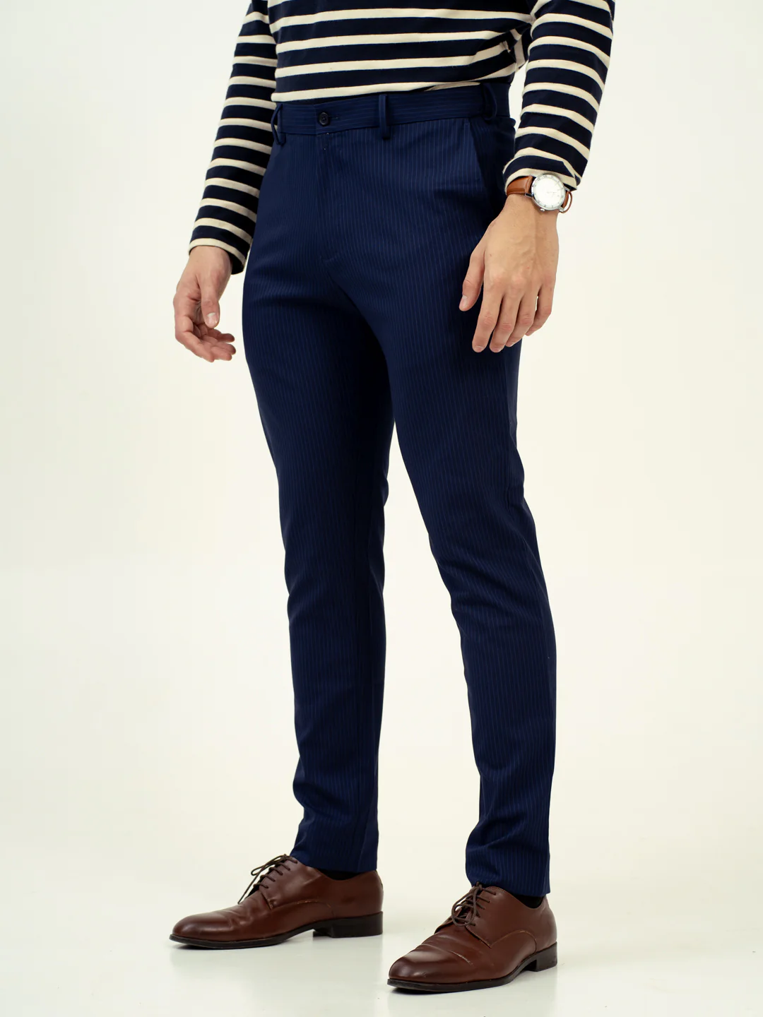 Dust Navy Stripes Stretch Formal Pants - Image 9