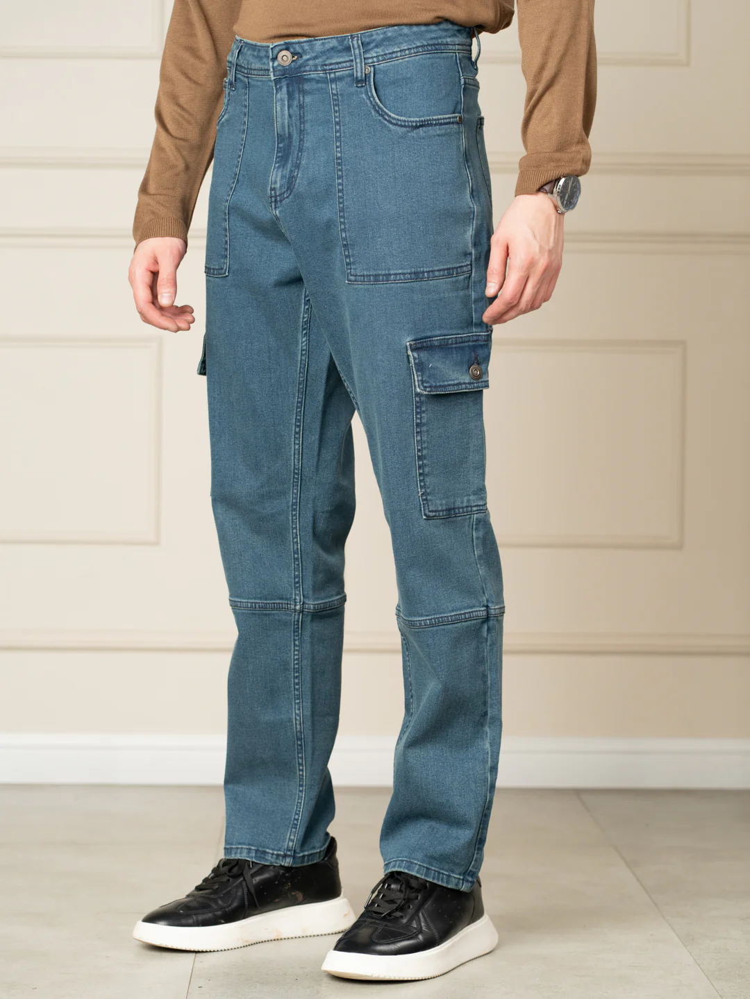 Dusty Blue Relaxed Fit Denim Cargos - Image 11