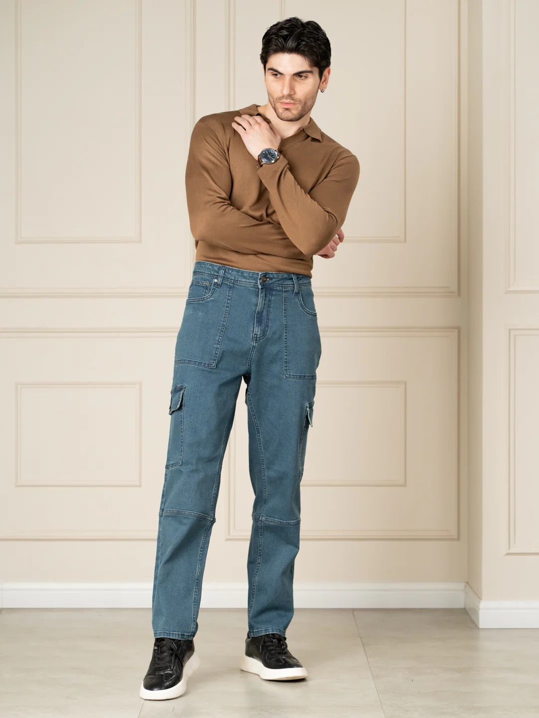 Dusty Blue Relaxed Fit Denim Cargos - Image 2