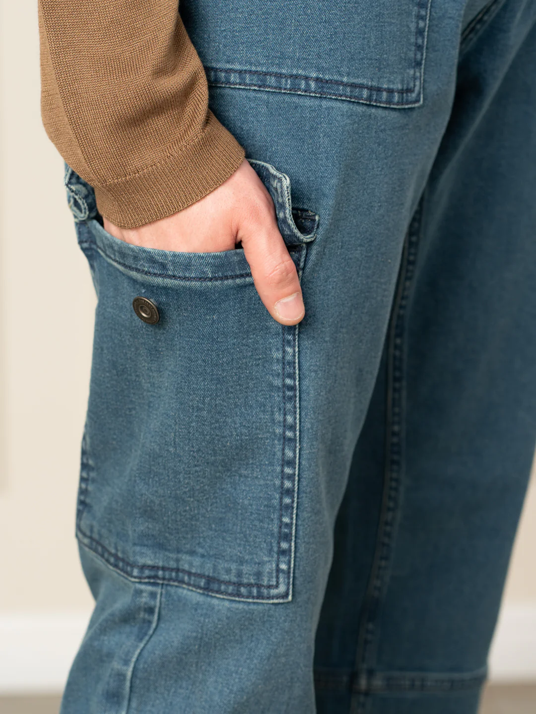Dusty Blue Relaxed Fit Denim Cargos - Image 4