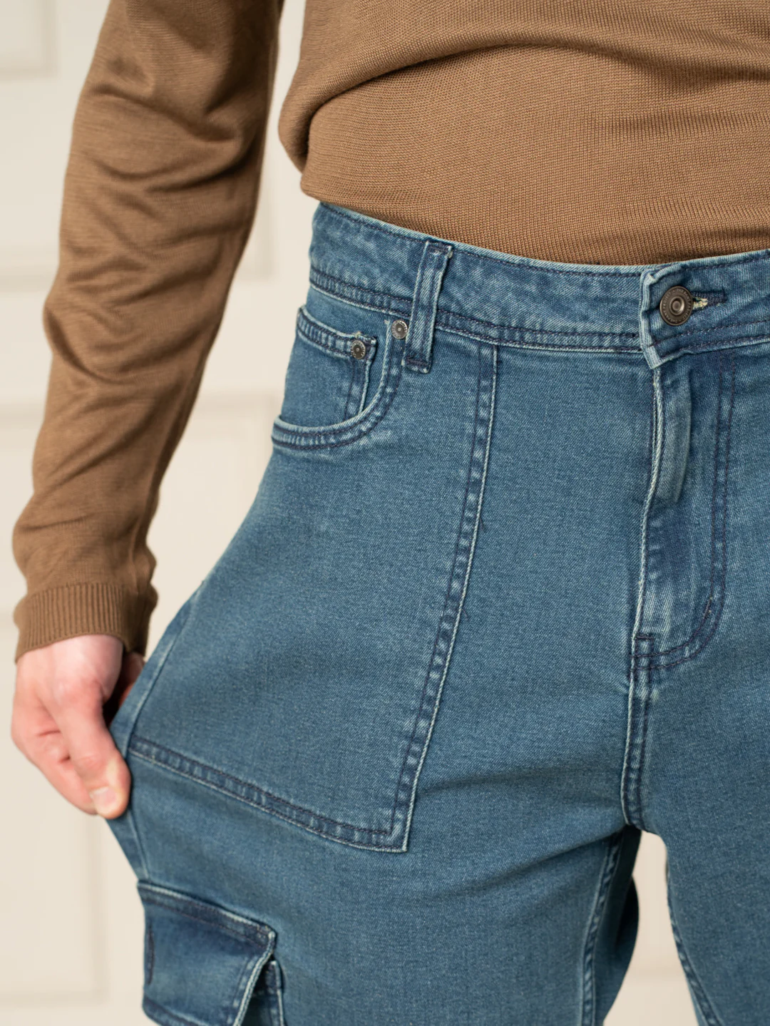 Dusty Blue Relaxed Fit Denim Cargos - Image 8