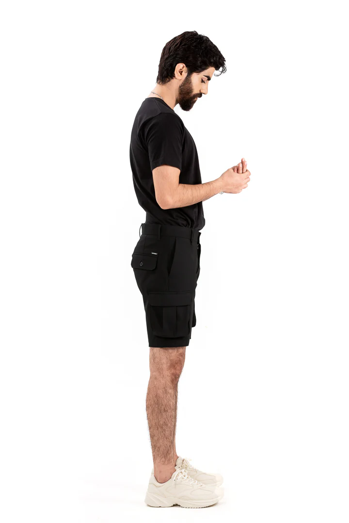 Ebony Black Stretch Cargo Shorts - Image 4