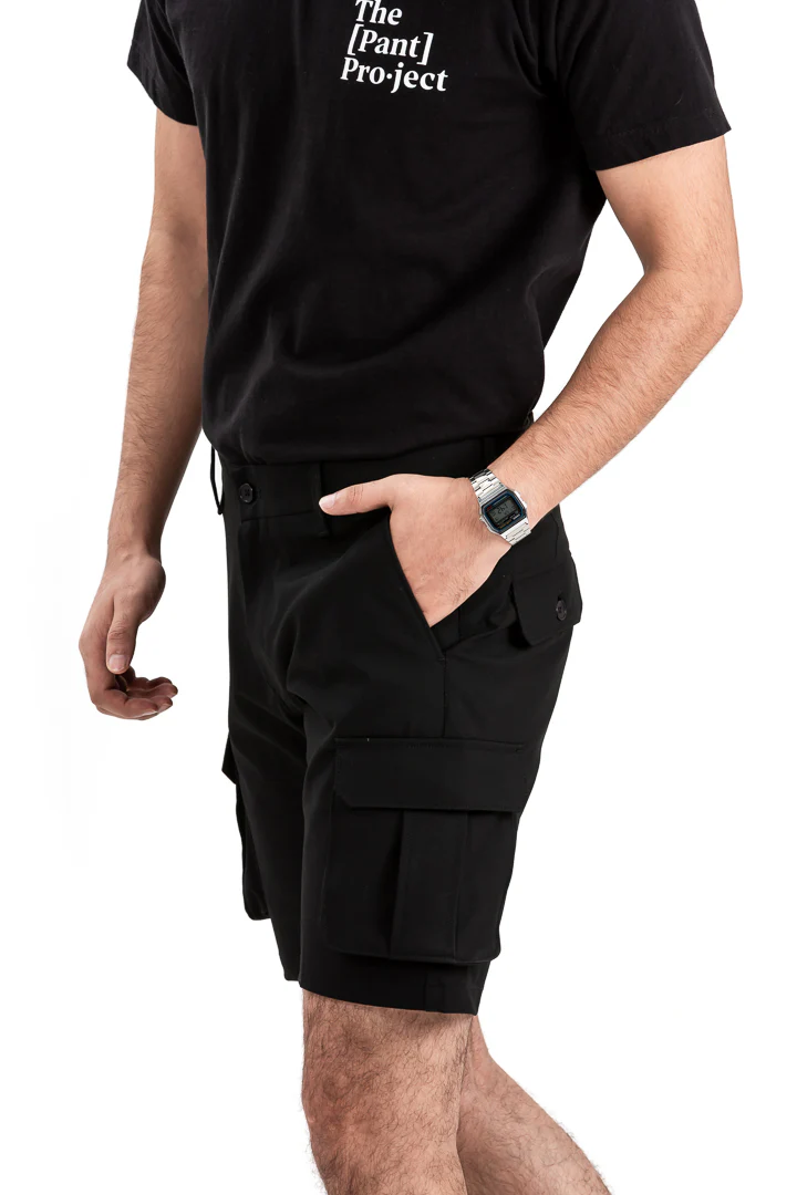 Ebony Black Stretch Cargo Shorts - Image 5
