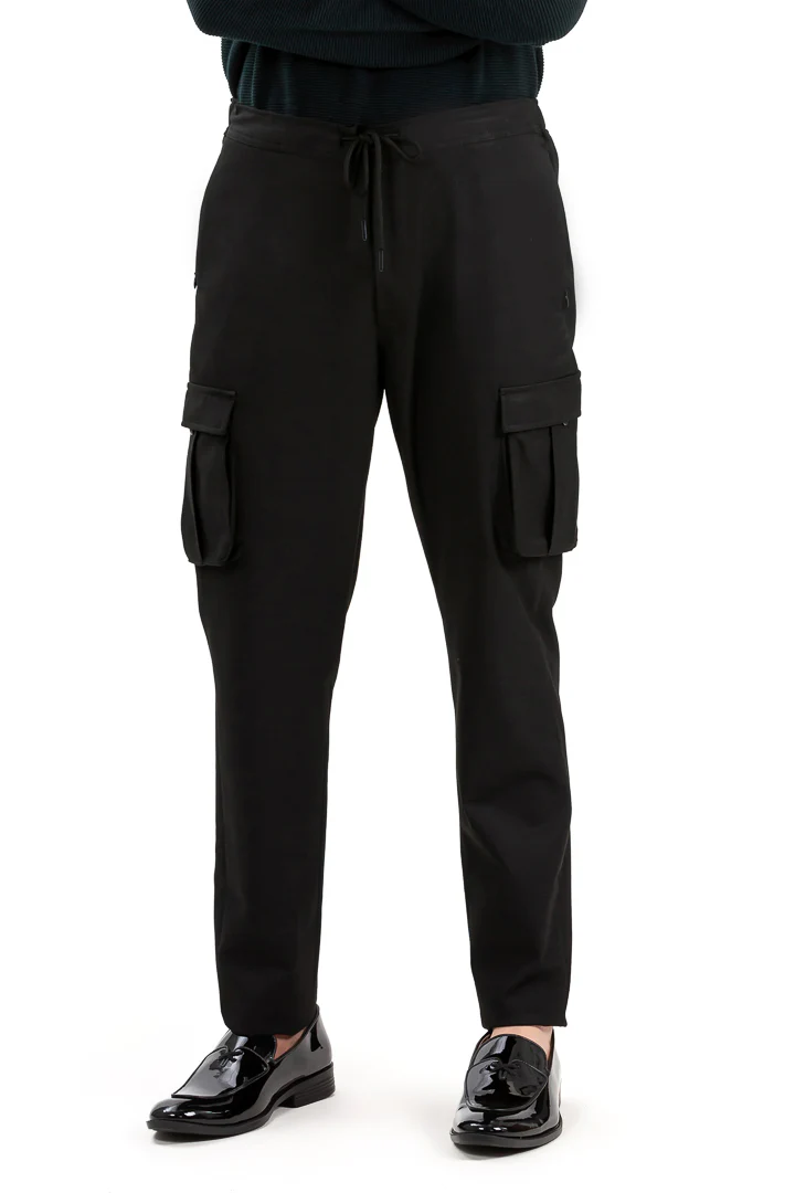 Ebony Black Stretch Cargo Pants - Image 3