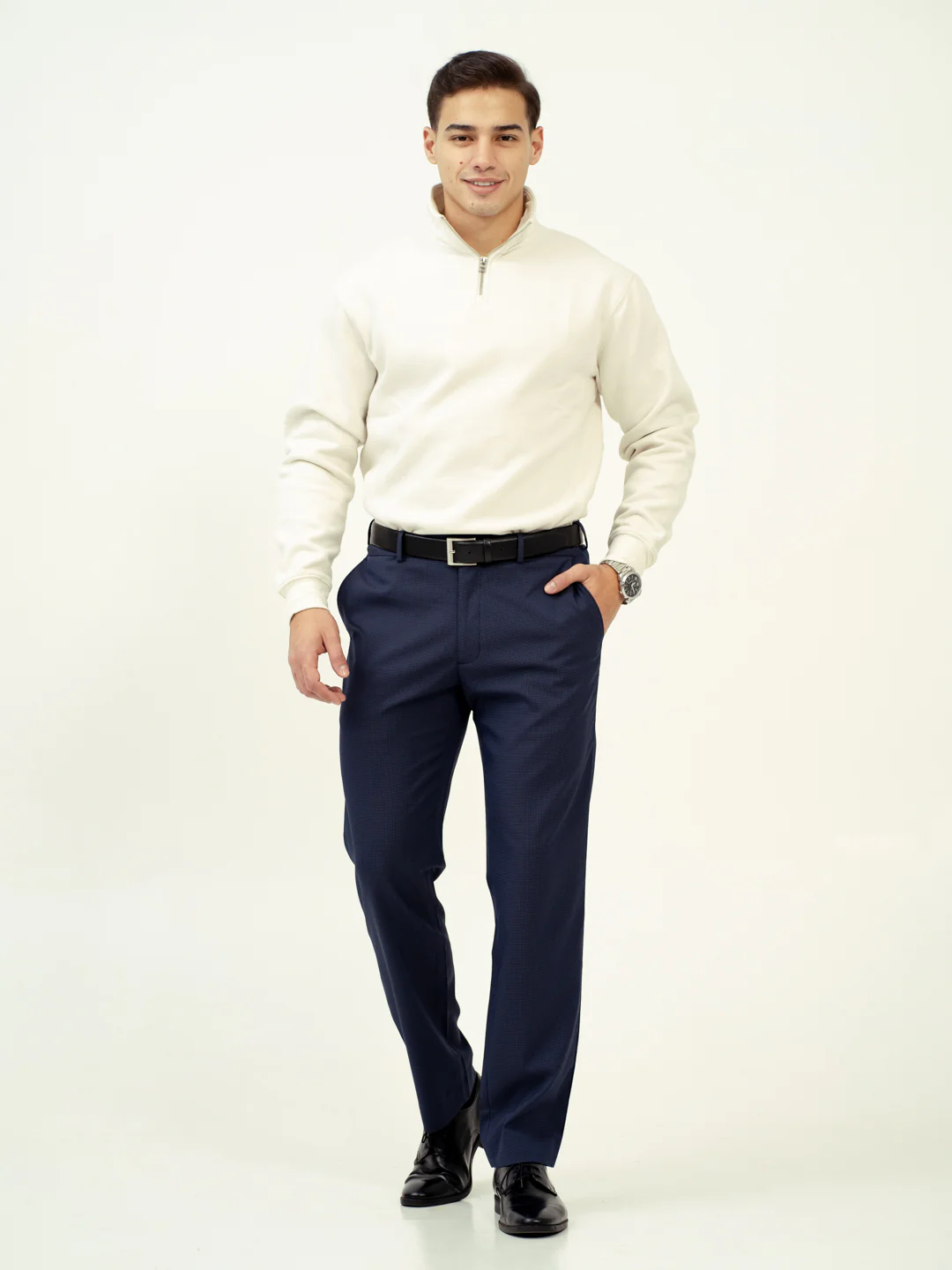 Eclipse Blue Mini Checks Stretch Formal Pants - Image 2