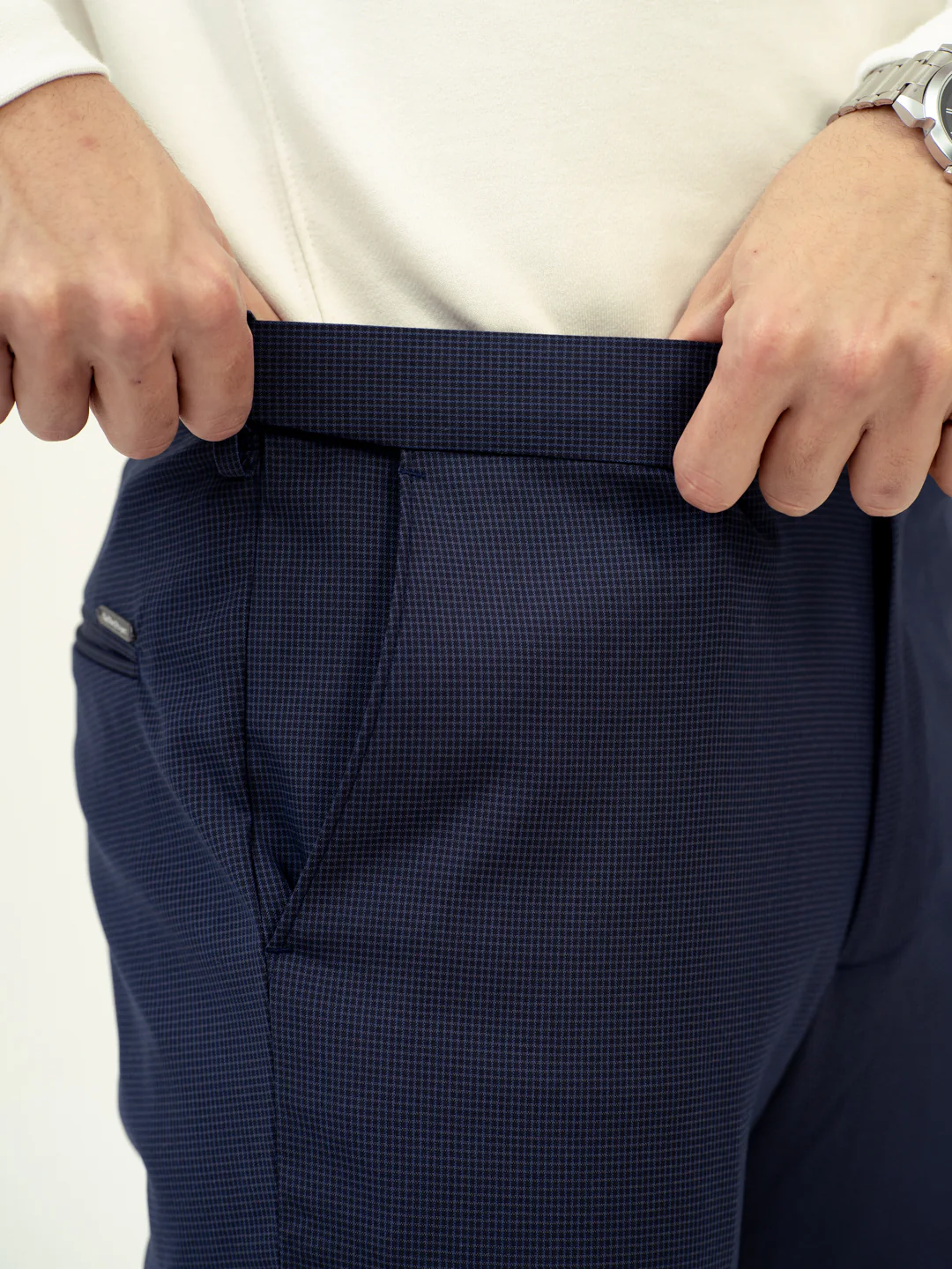 Eclipse Blue Mini Checks Stretch Formal Pants - Image 4