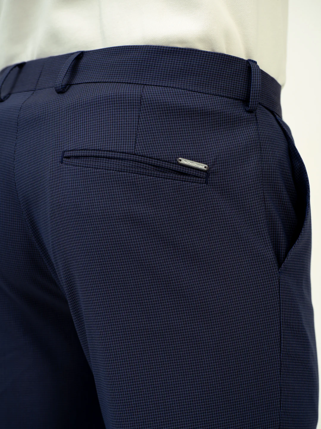 Eclipse Blue Mini Checks Stretch Formal Pants - Image 5