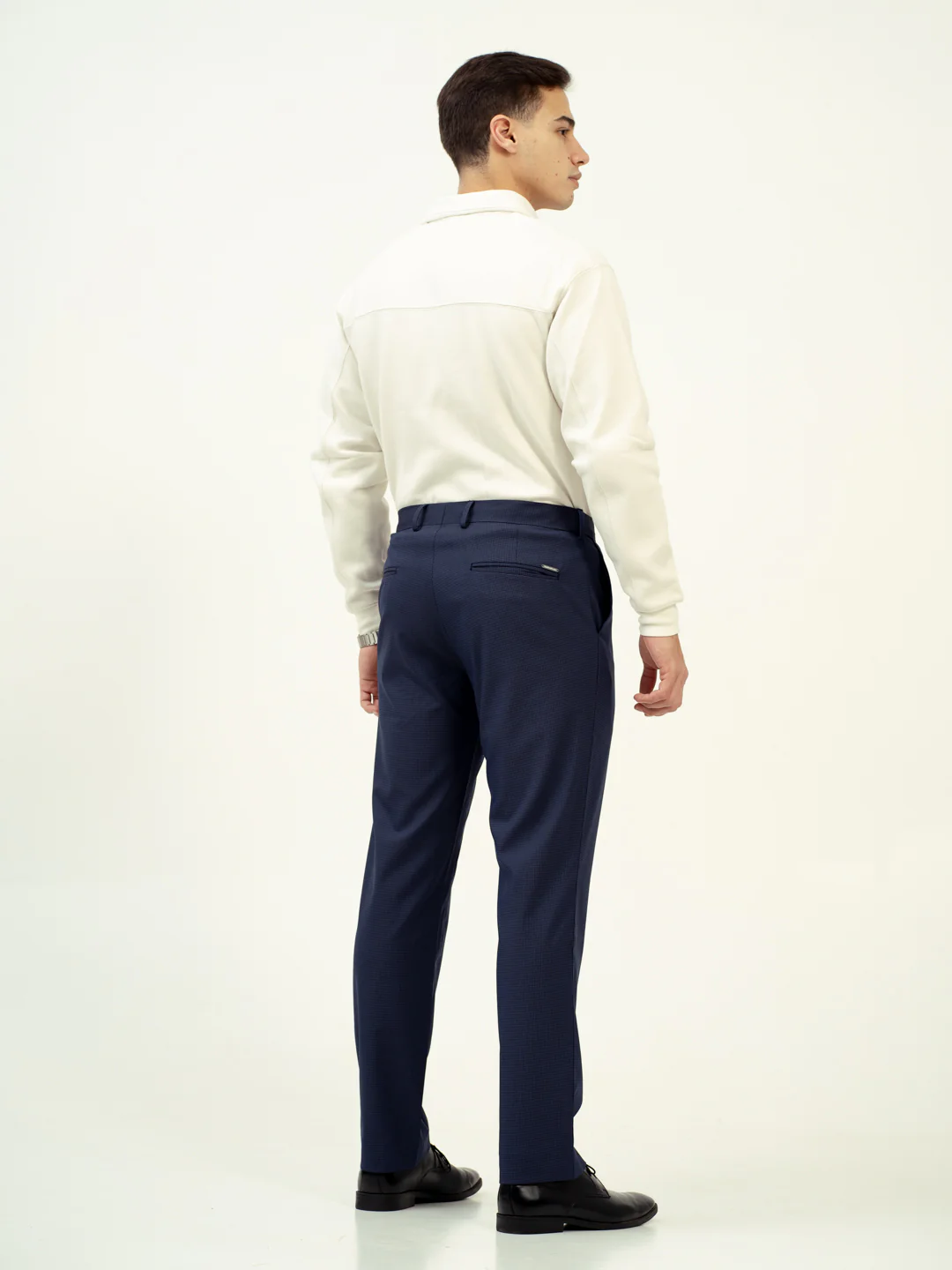 Eclipse Blue Mini Checks Stretch Formal Pants - Image 8