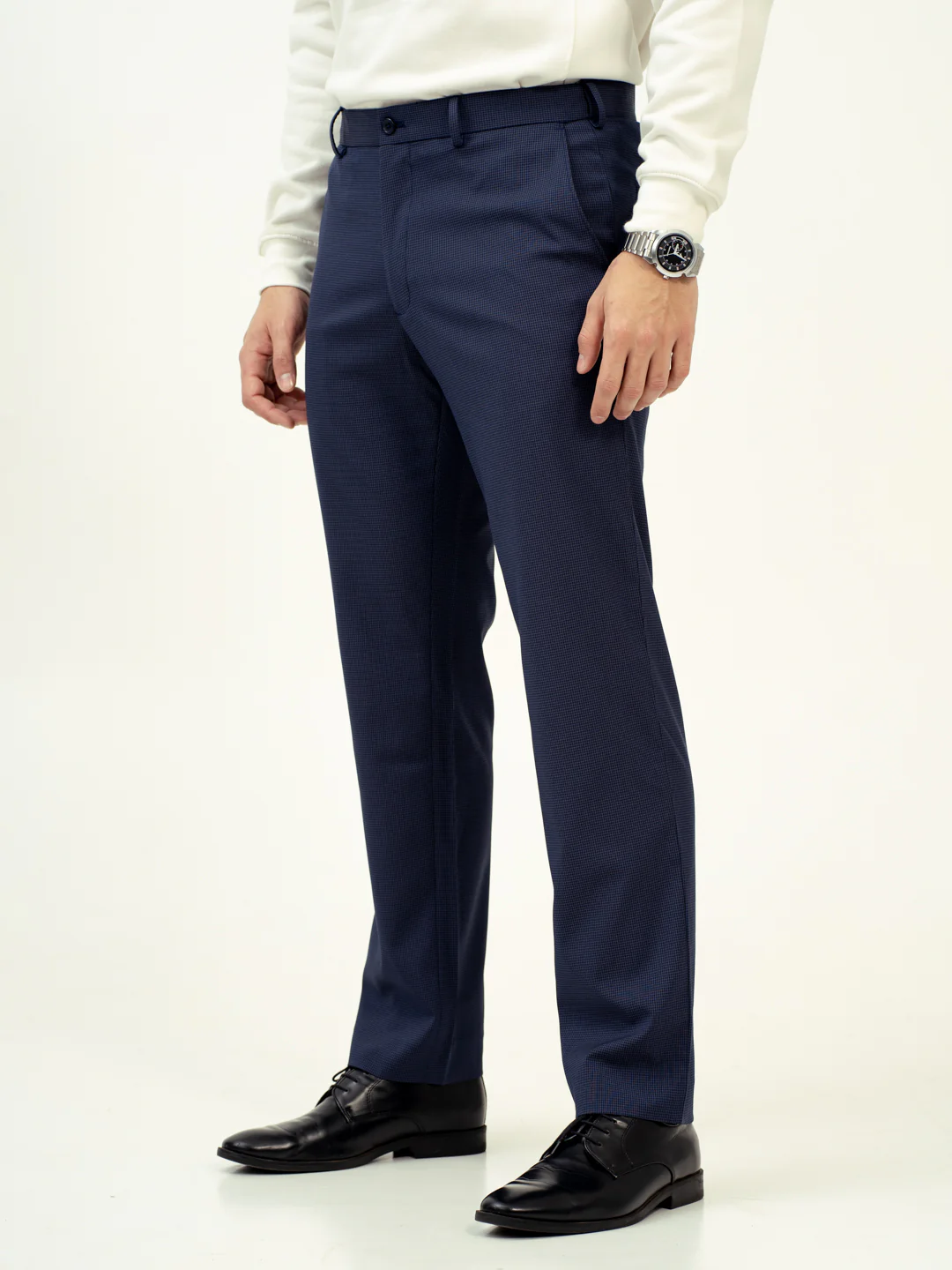 Eclipse Blue Mini Checks Stretch Formal Pants - Image 9