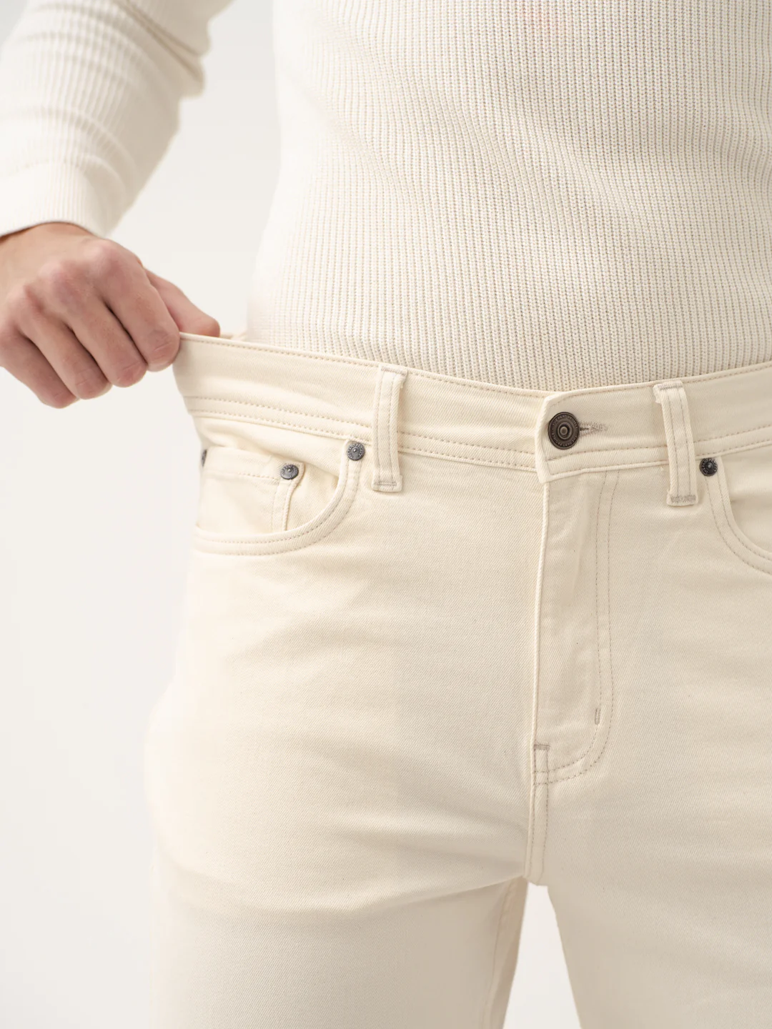 Ecru Beige Relaxed Fit Jeans - Image 6