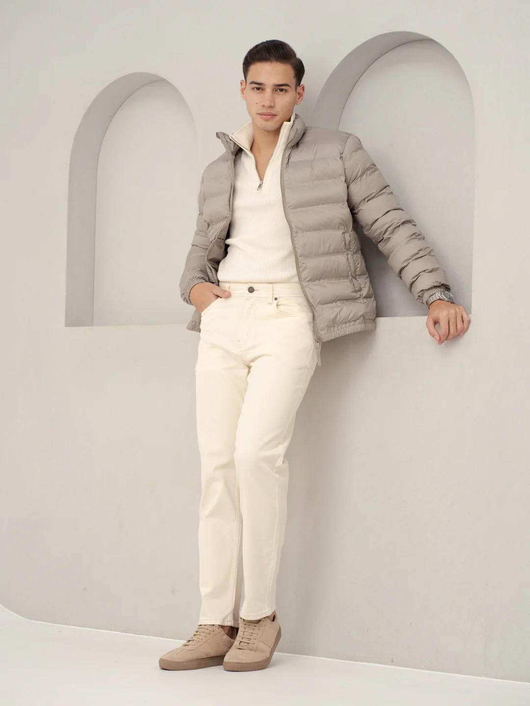 Ecru Beige Relaxed Fit Jeans - Image 7