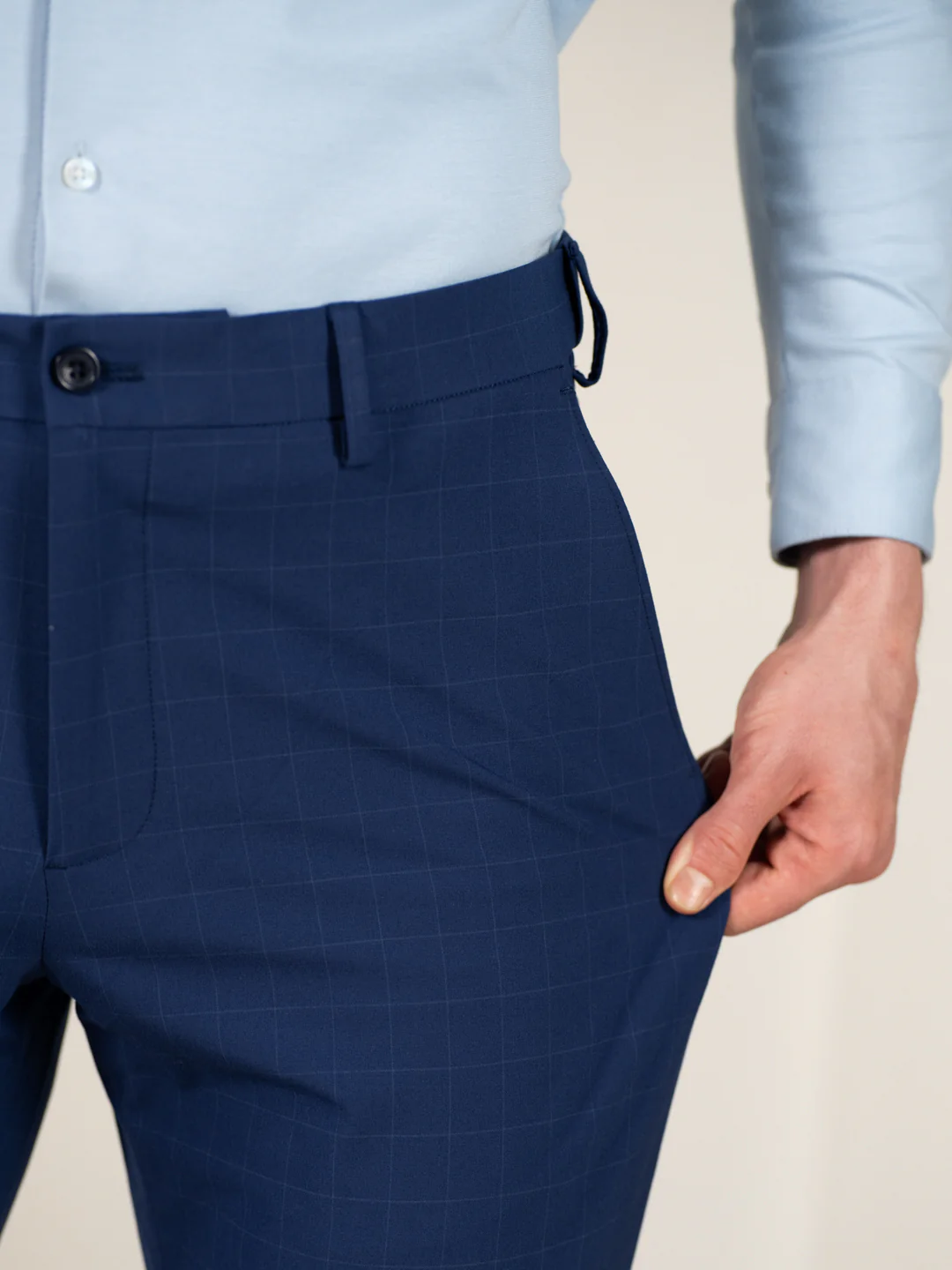 Editor Blue Checks Relaxed Fit Stretch Formal Pants - Image 3