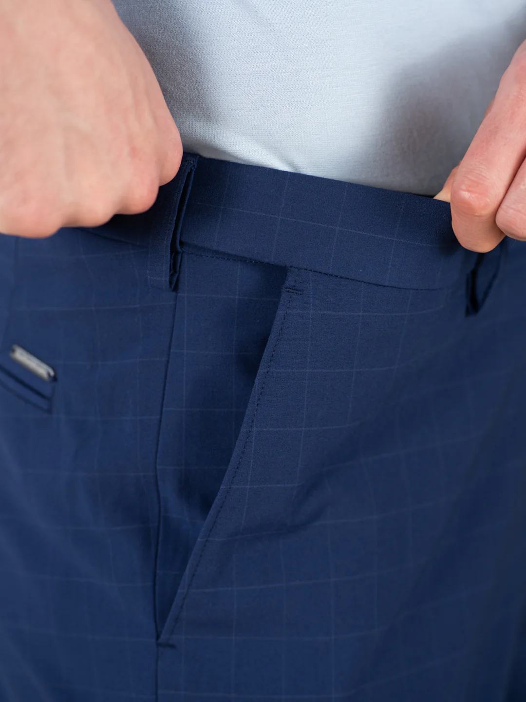 Editor Blue Checks Relaxed Fit Stretch Formal Pants - Image 4