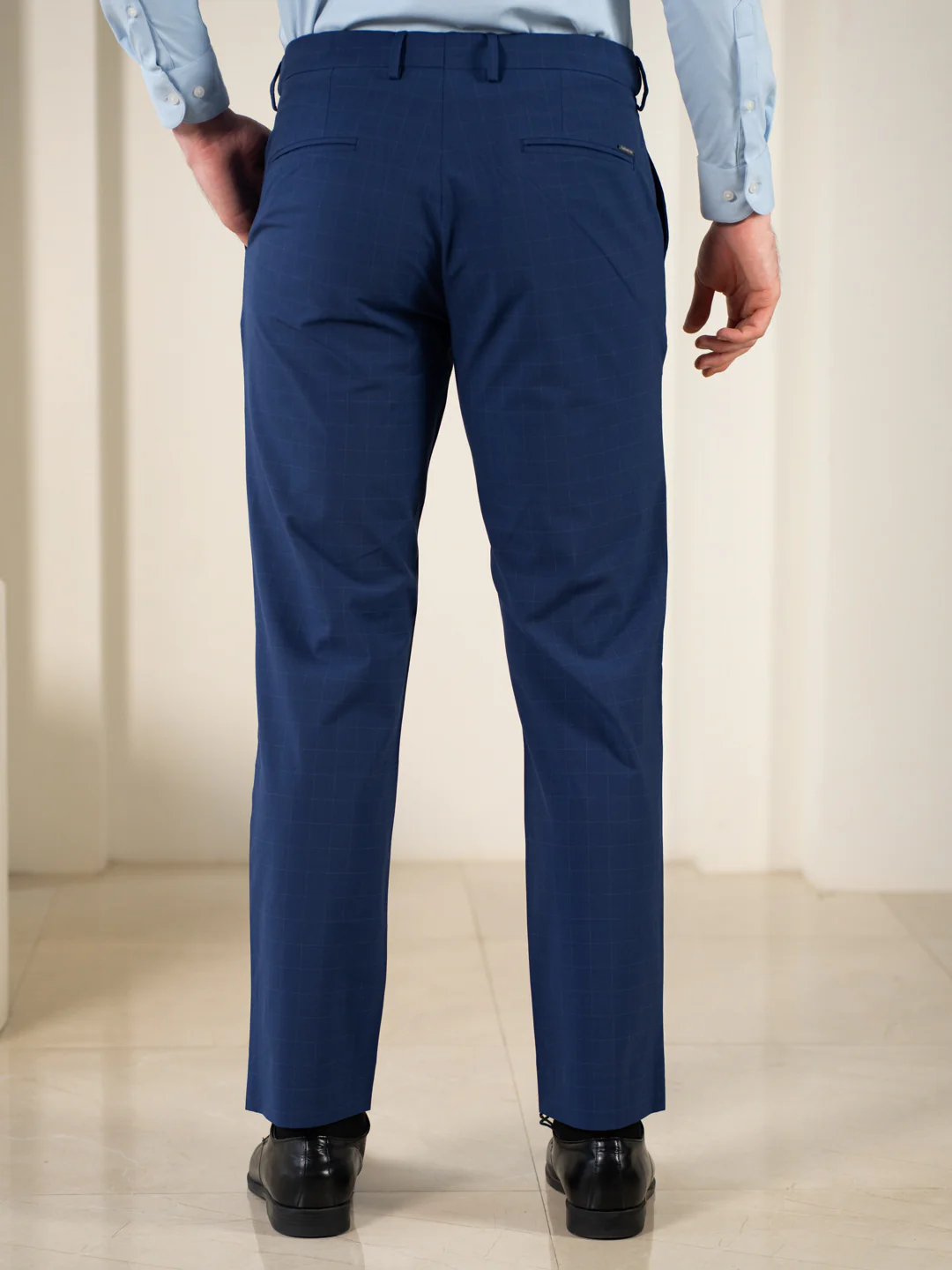 Editor Blue Checks Relaxed Fit Stretch Formal Pants - Image 5