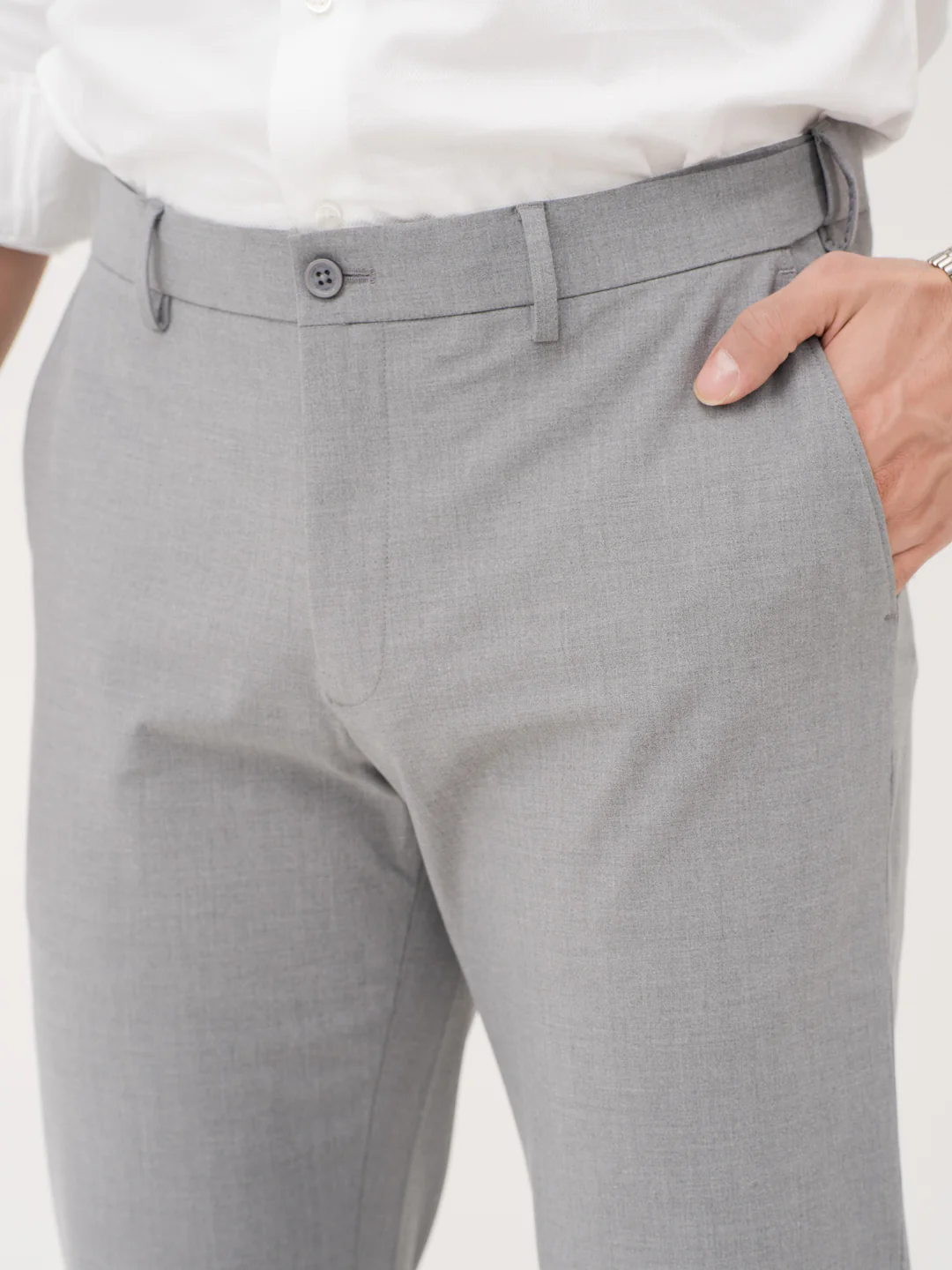 Effortless Grey Relaxed Fit Stretch Formal Pants - Image 10