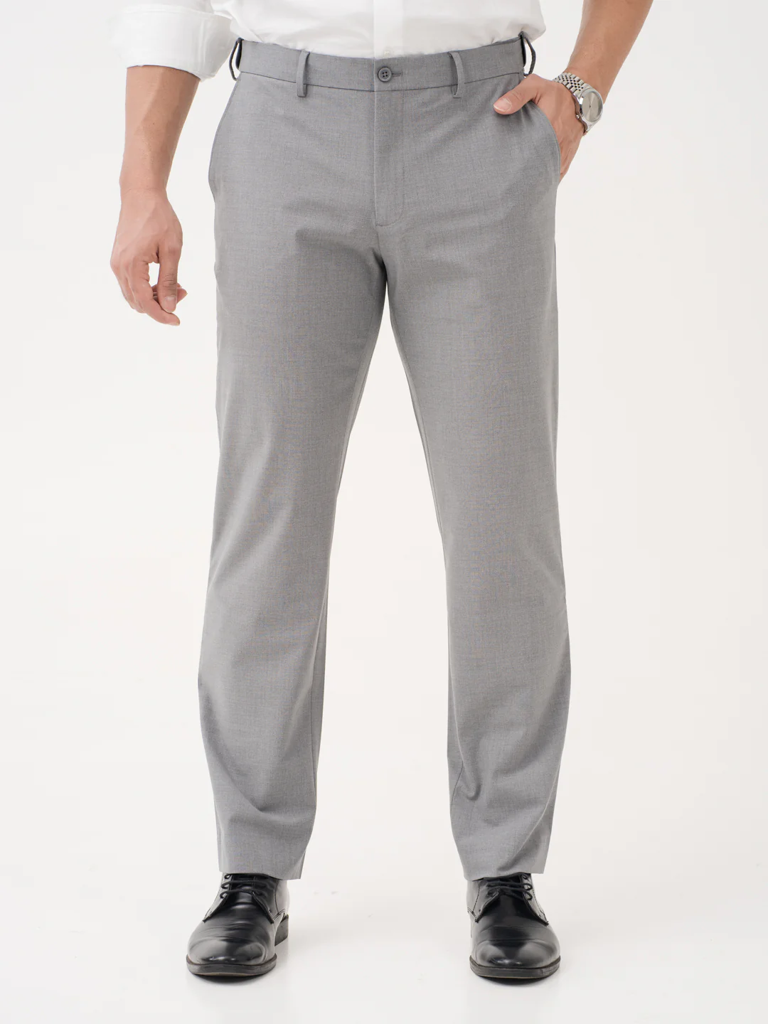 Effortless Grey Relaxed Fit Stretch Formal Pants - Image 2