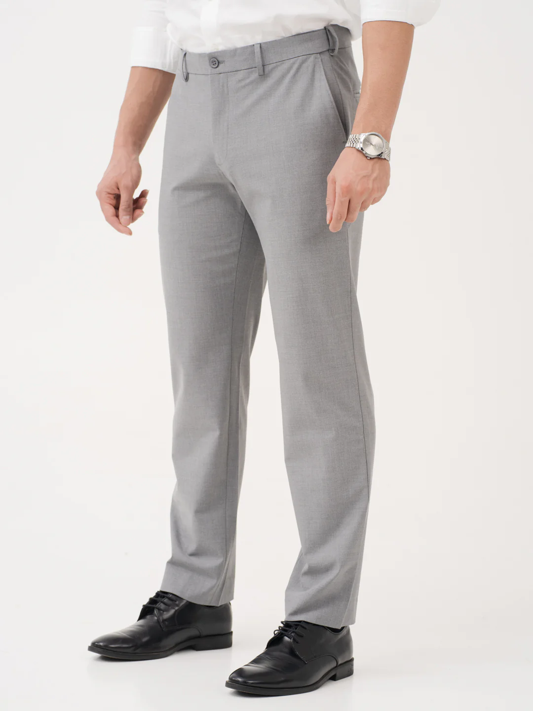 Effortless Grey Relaxed Fit Stretch Formal Pants - Image 6