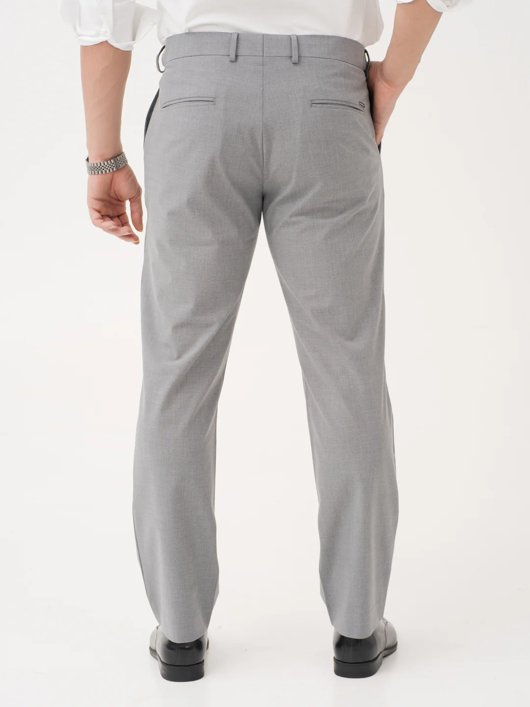 Effortless Grey Relaxed Fit Stretch Formal Pants - Image 7
