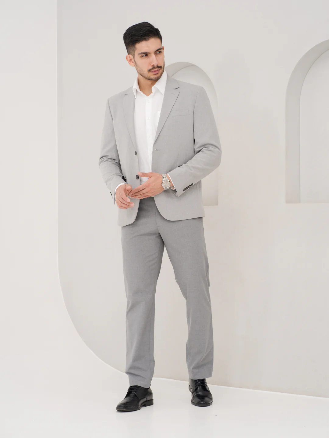 Effortless Grey Relaxed Fit Stretch Formal Pants - Image 9