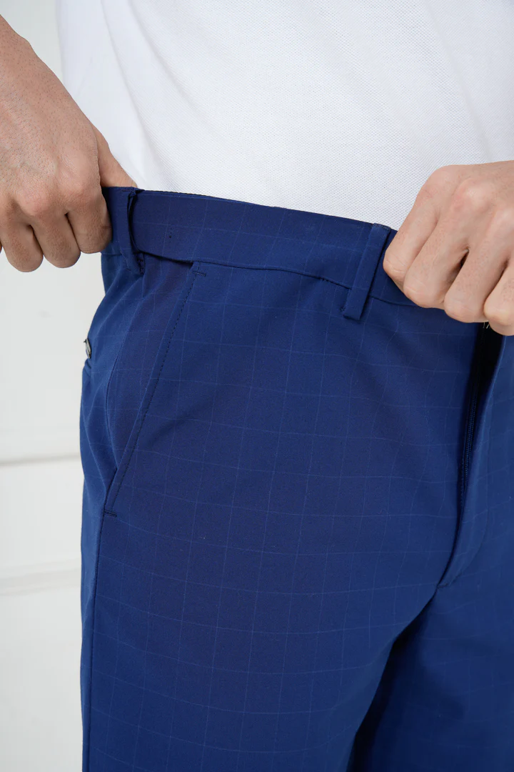 Electric Blue Checks Stretch Chino Shorts - Image 4