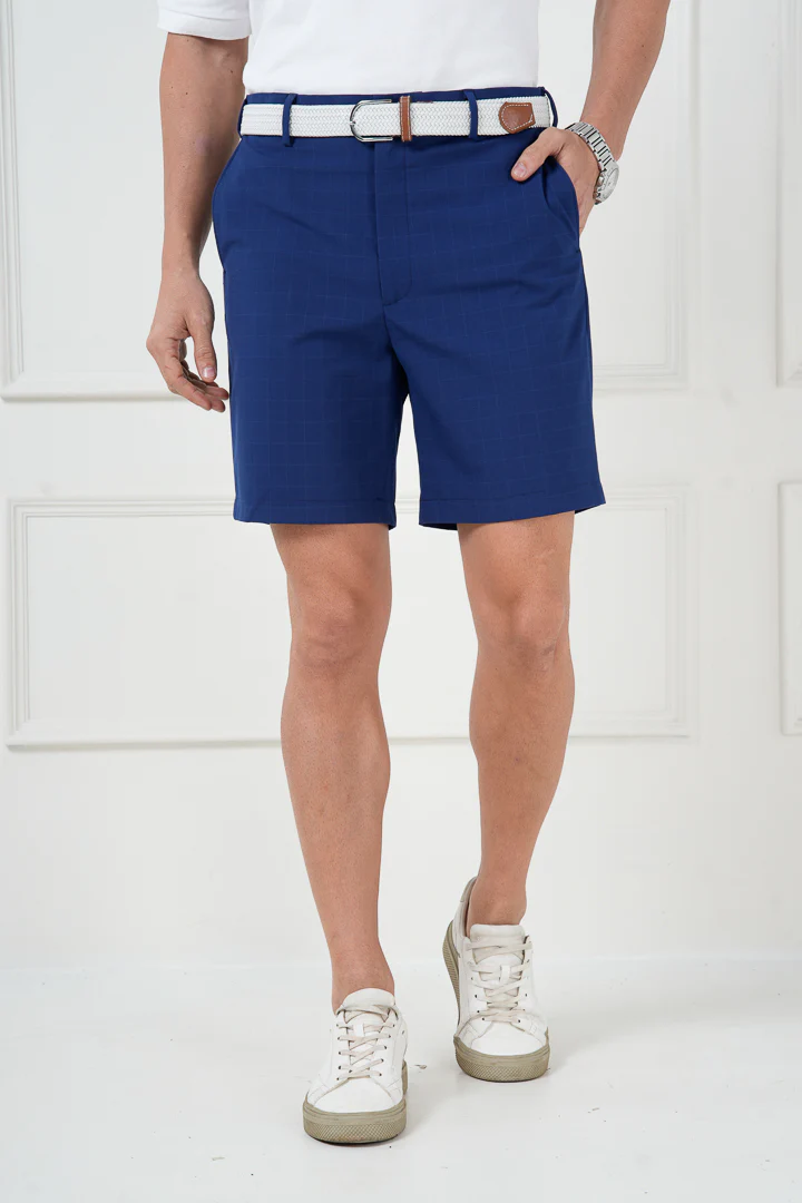 Electric Blue Checks Stretch Chino Shorts - Image 5